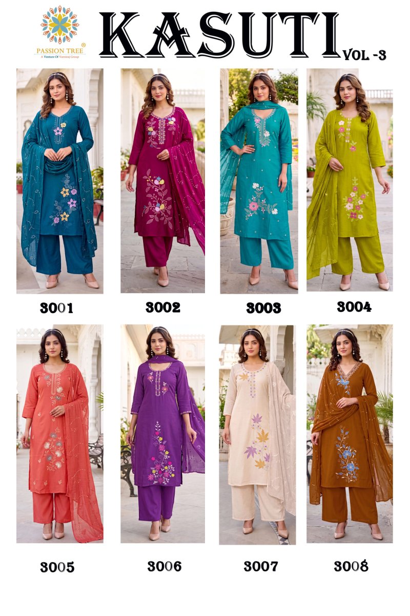 Kasuti Vol 3 By Passion Tree Mal Chanderi Kurti With Bottom Dupatta 